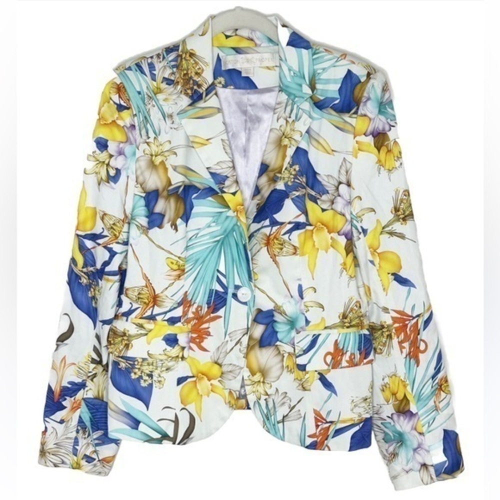 Boston Proper Tropical Floral One Button Blazer Size 4 .